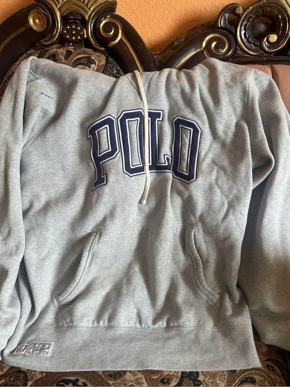 Ralph Lauren Light Gray Hooded Sweatshirt with Navy POLO Applique